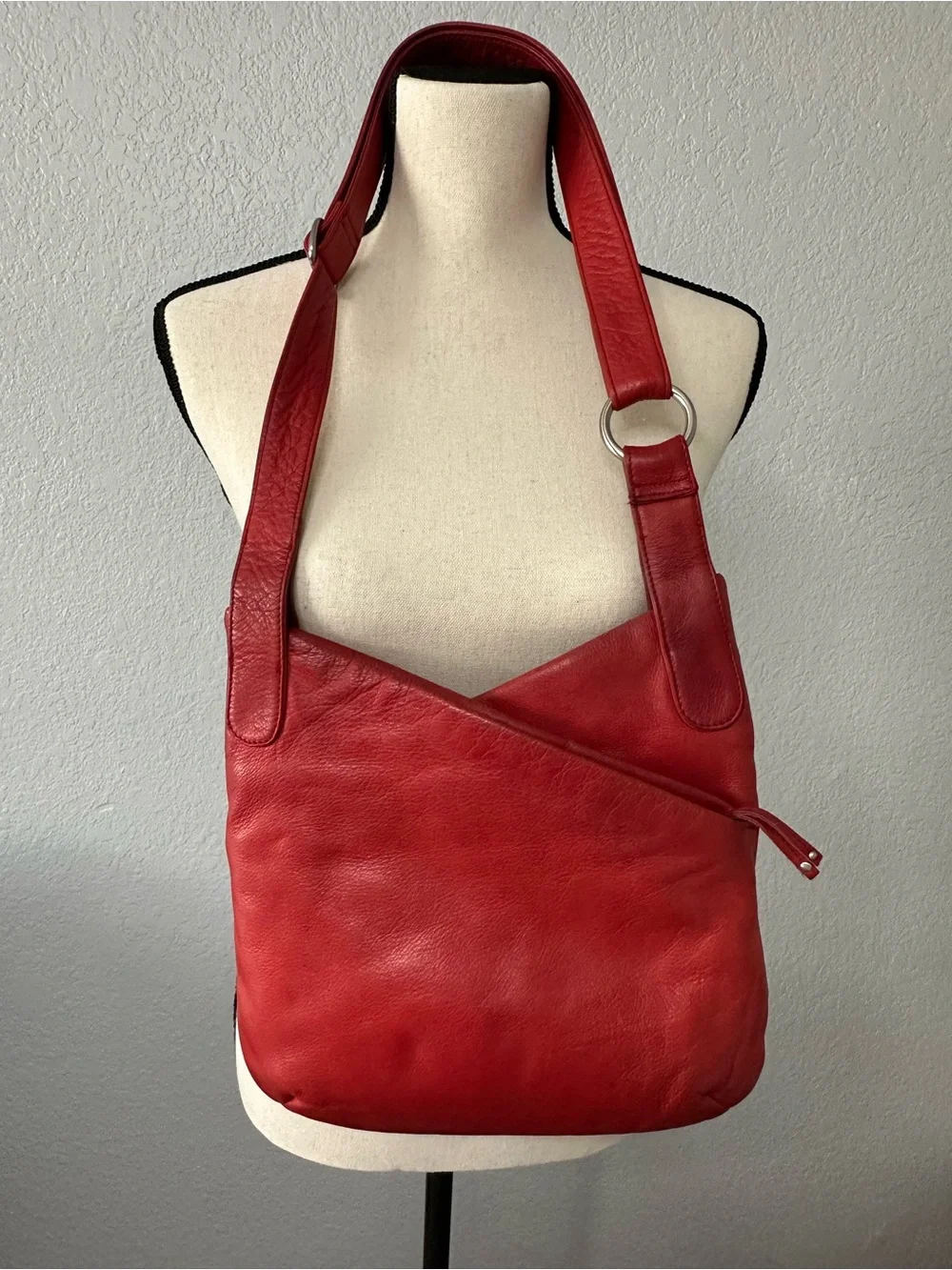 Solace Red Leather Hobo Bag Slouchy Adjustable Crossbody Paisley Boho Whimsigoth